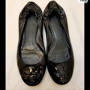 TORI BURCH Reva Black Patent Leather Ballet Flats 8 M